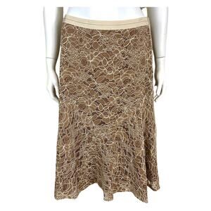 Lida Baday‎ Lace Midi Skirt Size 6 Beige Tan Floral A Line Flared